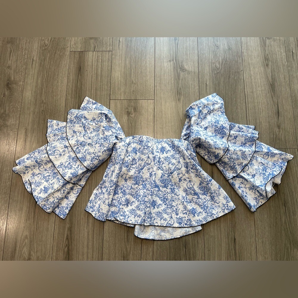 Caroline Constas Carmen Blue Toile Strapless Sz XS